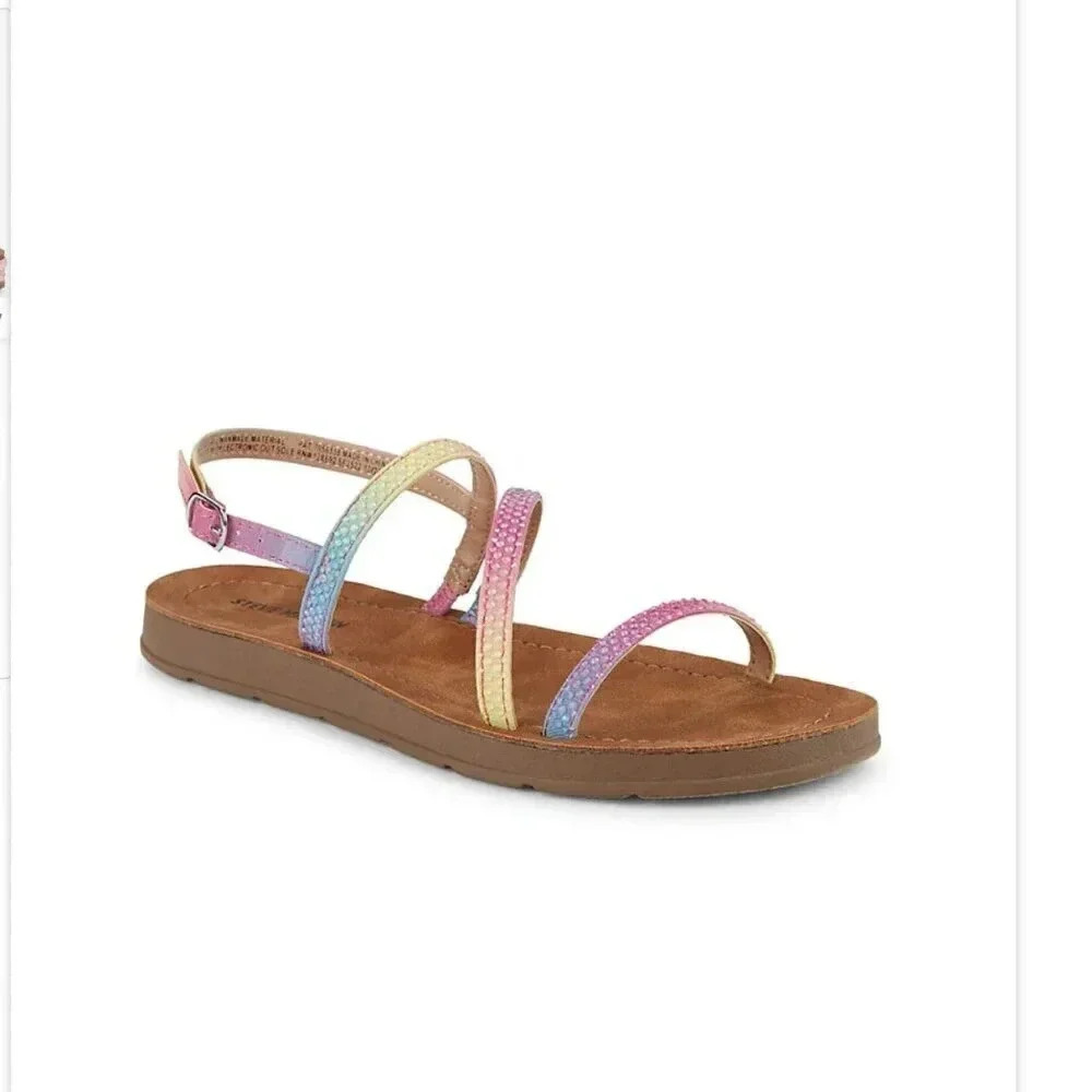 Steve Madden Girl Jplum Rainbow Rhinestone Strappy Sandal Size 3